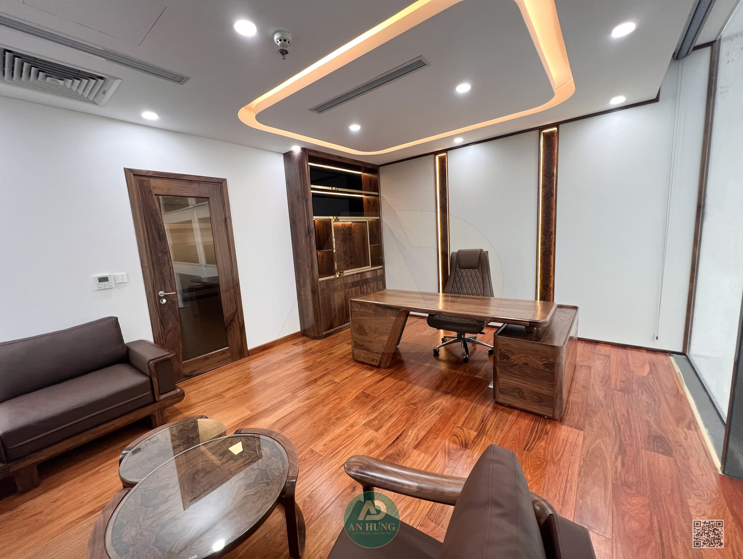 THIẾT KẾ NỘI THẤT GỖ ÓC CHÓ - PHÒNG CHỦ TỊCH - ANH SƠN - THANH XUÂN - HÀ NỘI