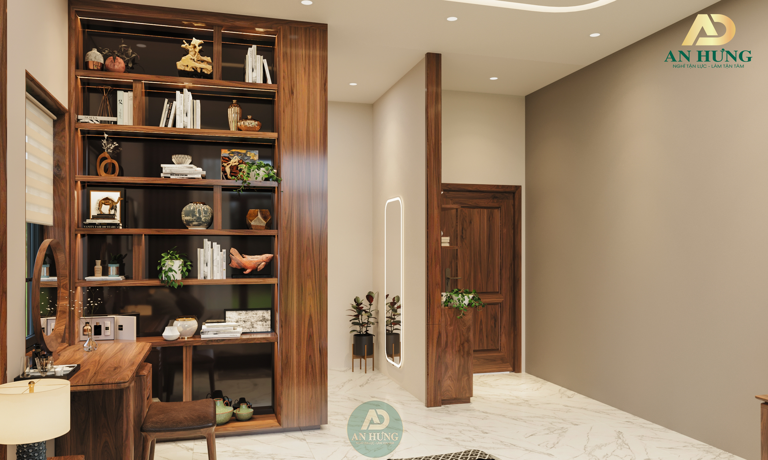 Một sản phẩm nội thất phòng ngủ từ chất liệu gỗ óc chó