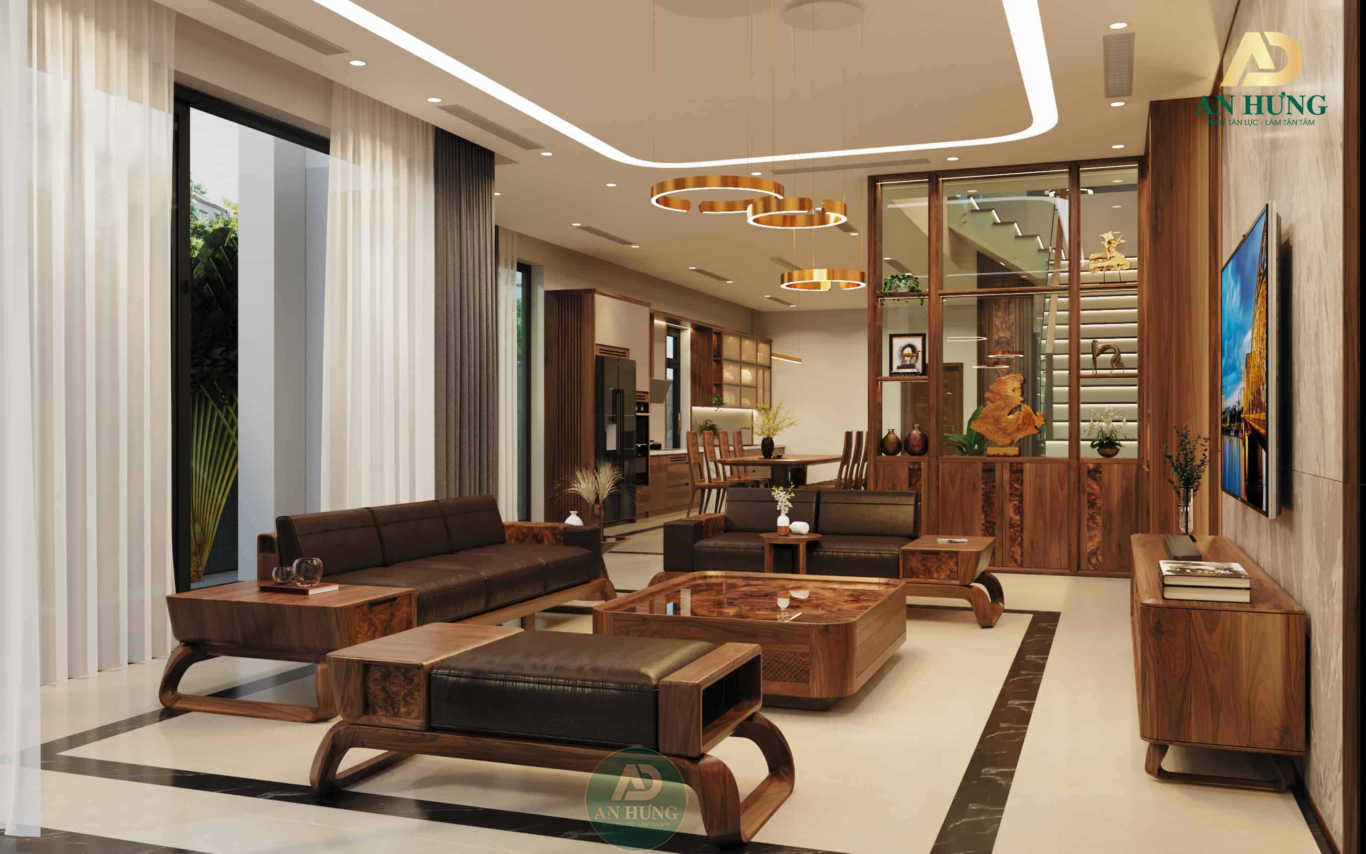 Mẫu bàn ghế sofa gỗ óc chó mới nhất