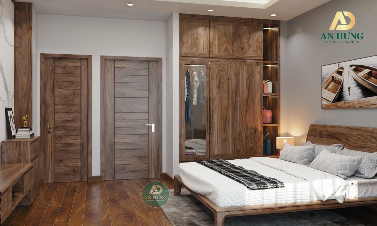 Mẫu 3: Chiếc tủ &aacute;o gỗ &oacute;c ch&oacute;&nbsp;&acirc;m tường, kịch trần gi&uacute;p gia chủ tối ưu được diện t&iacute;ch