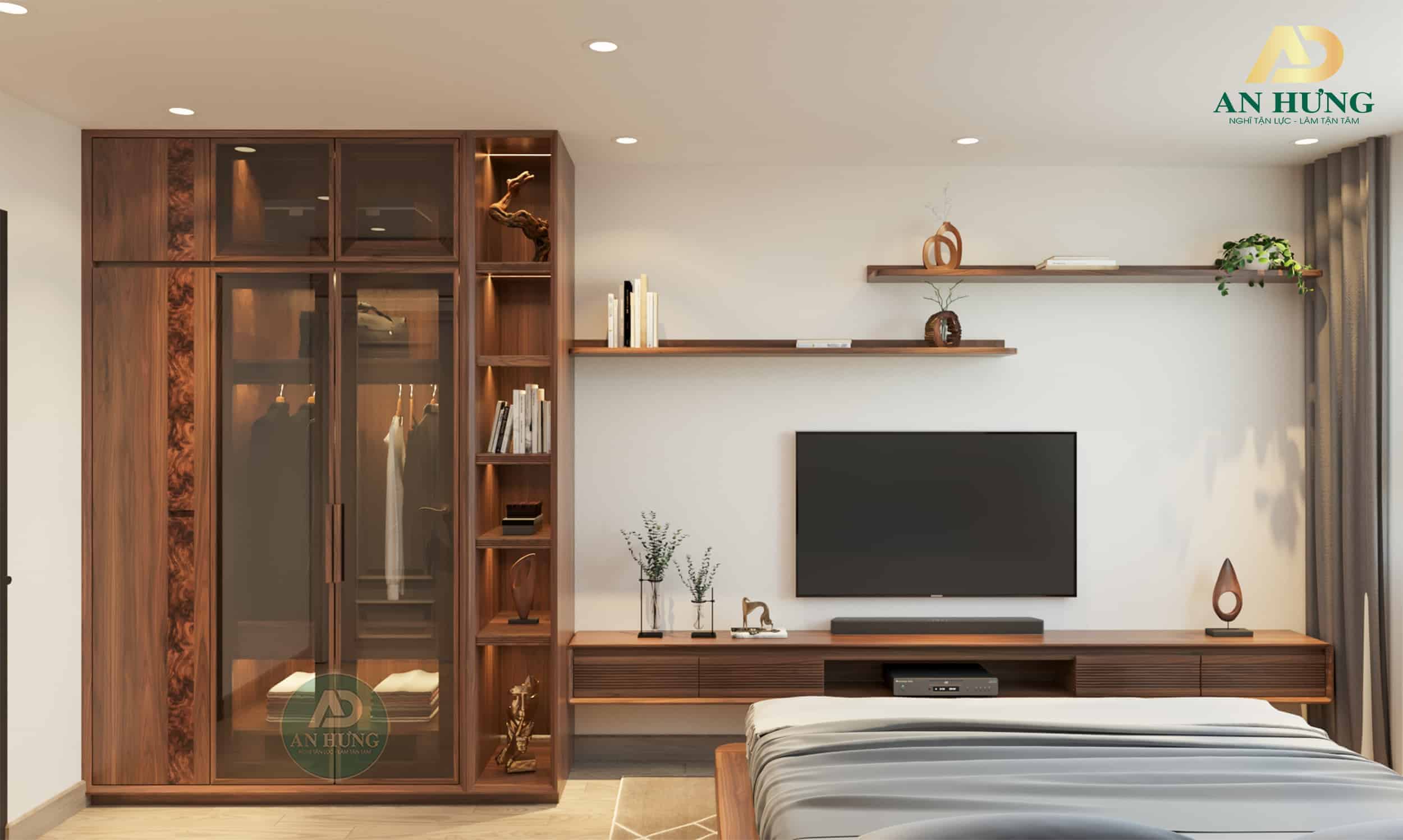 Thiết kế tủ &aacute;o gỗ &oacute;c ch&oacute; đơn giản với h&igrave;nh khối vu&ocirc;ng vức, kết cấu gọn g&agrave;ng