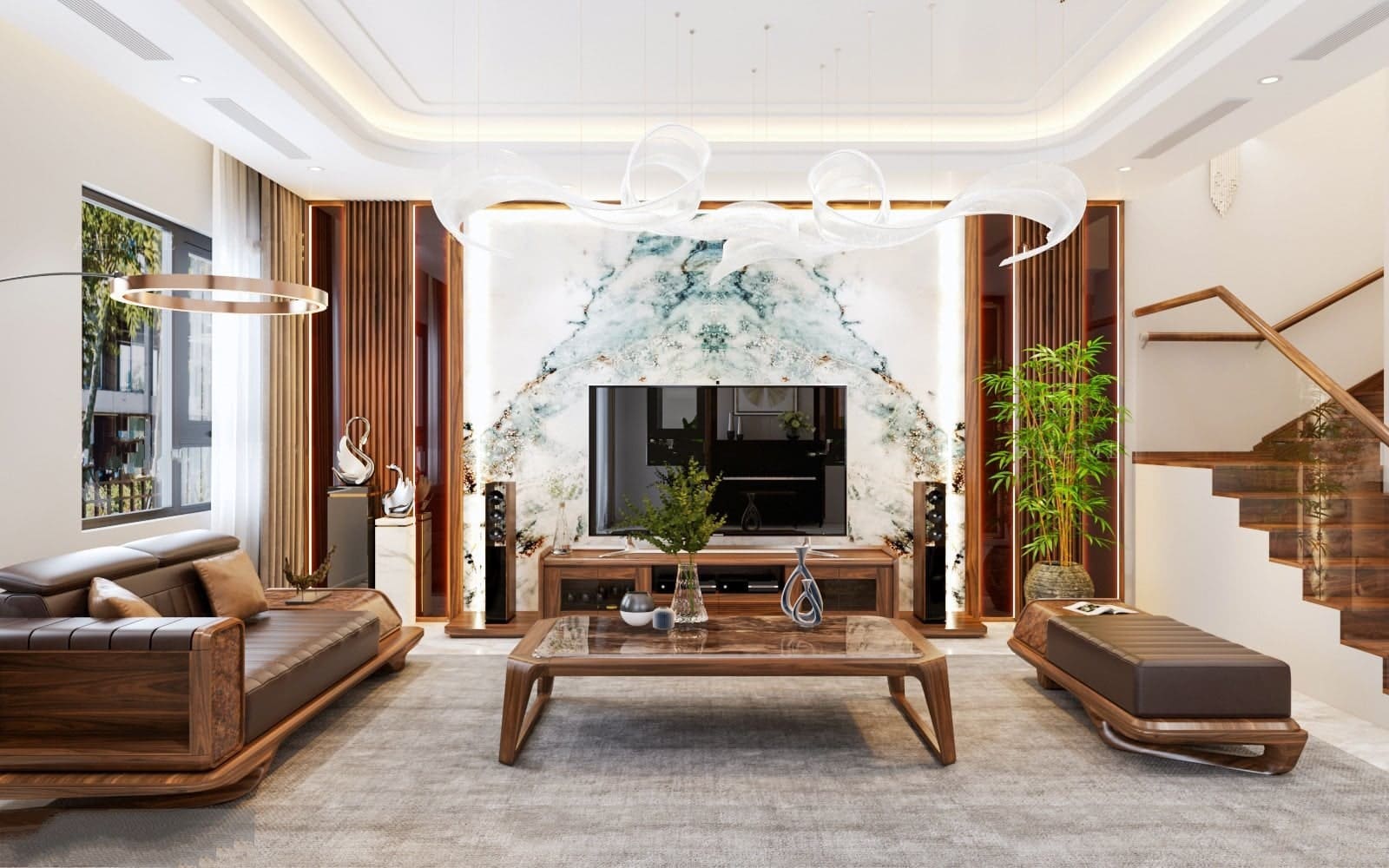 B&agrave;n uống&nbsp;tr&agrave; gỗ&nbsp;&oacute;c ch&oacute; hiện đại thường được phủ th&ecirc;m mặt đ&aacute; chống trầy xước