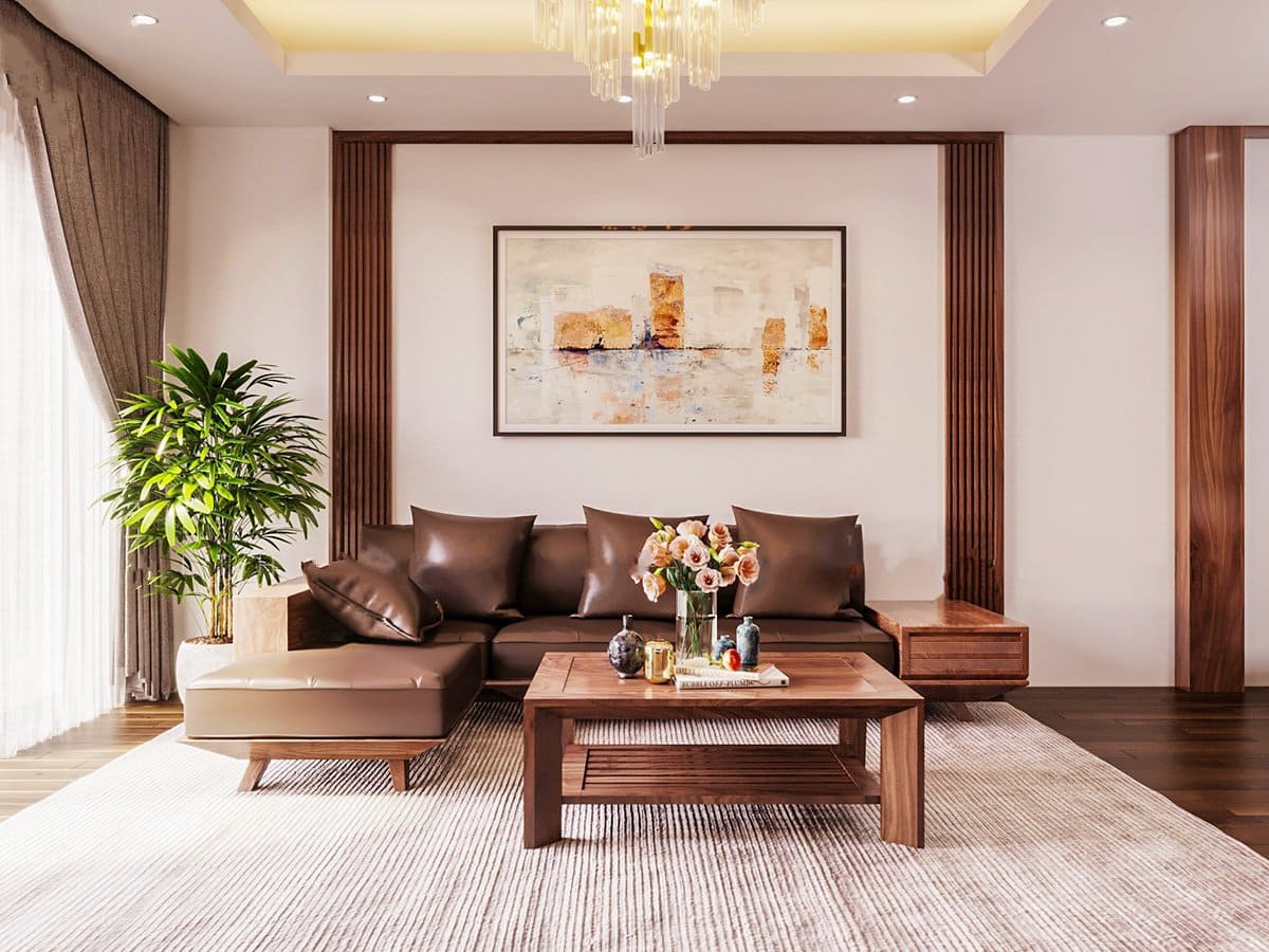 sofa gỗ chữ l cho phòng khách nhỏ