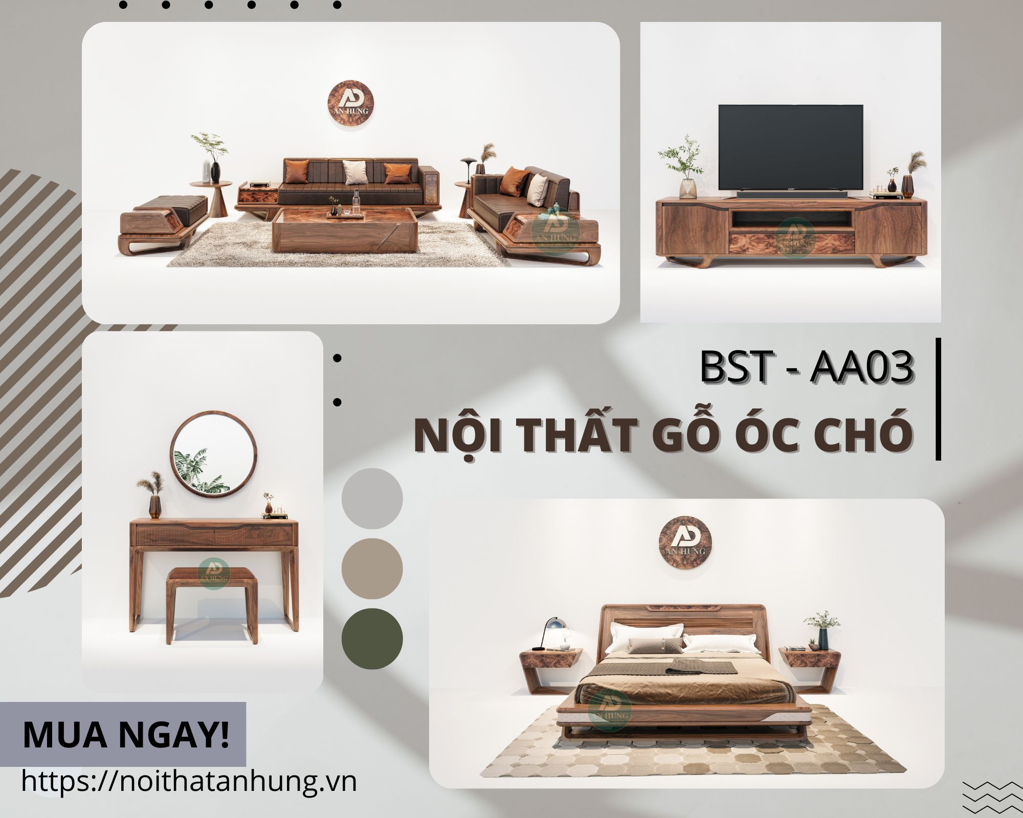 BỘ SƯU TẬP - NỘI THẤT GỖ ÓC CHÓ - AH03