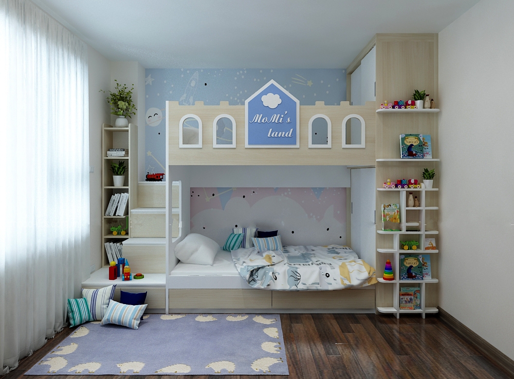 Giường tầng h&igrave;nh ng&ocirc;i nh&agrave; gỗ c&ocirc;ng nghiệp