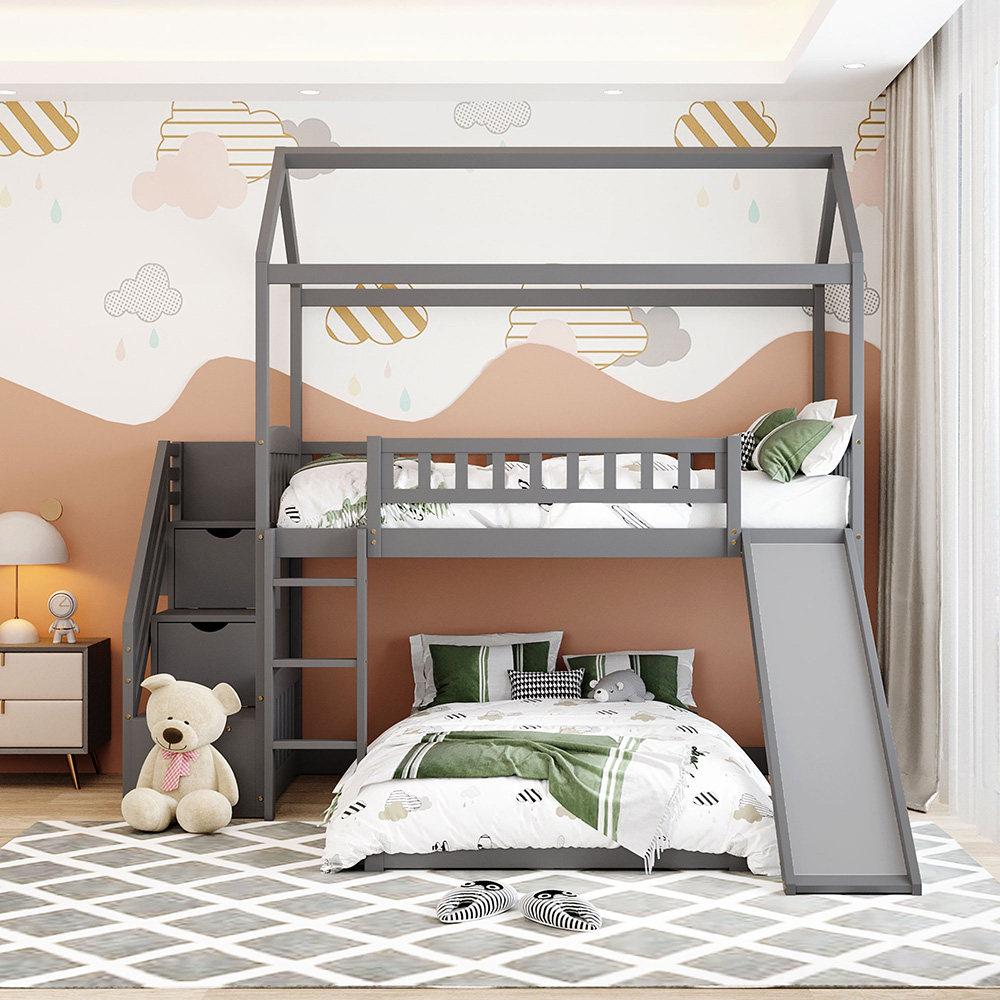 Giường tầng h&igrave;nh ng&ocirc;i nh&agrave; c&oacute; cầu trượt