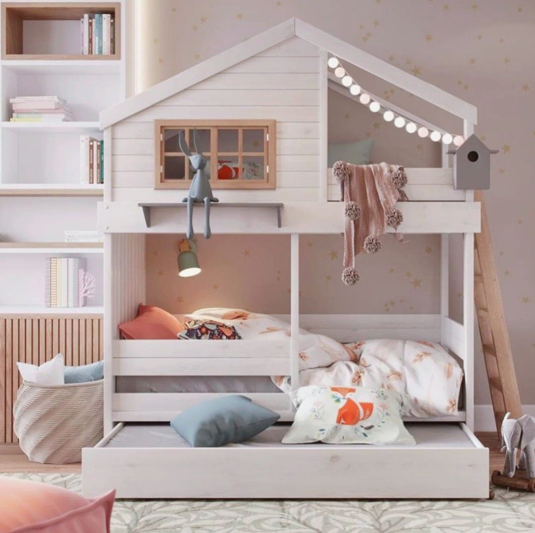 Giường tầng h&igrave;nh ng&ocirc;i nh&agrave; m&agrave;u trắng