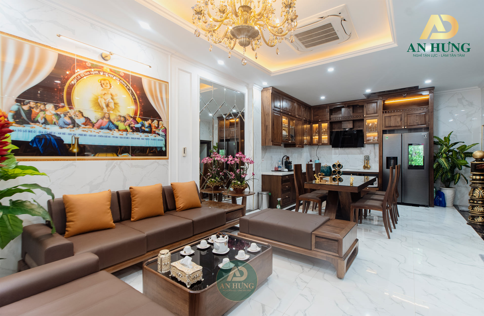 Ph&ograve;ng kh&aacute;ch gỗ &oacute;c ch&oacute; nh&agrave; phố