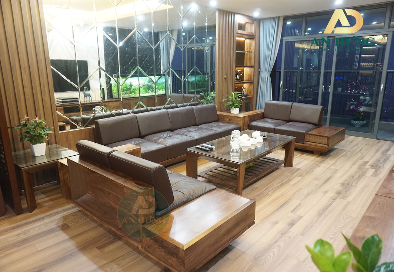 Ph&ograve;ng kh&aacute;ch gỗ &oacute;c ch&oacute; cao cấp, tiện nghi