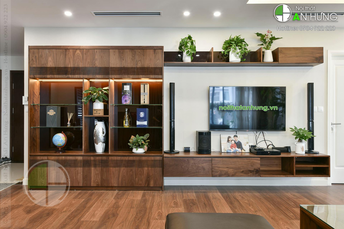 Tủ rượu gỗ óc chó treo tường