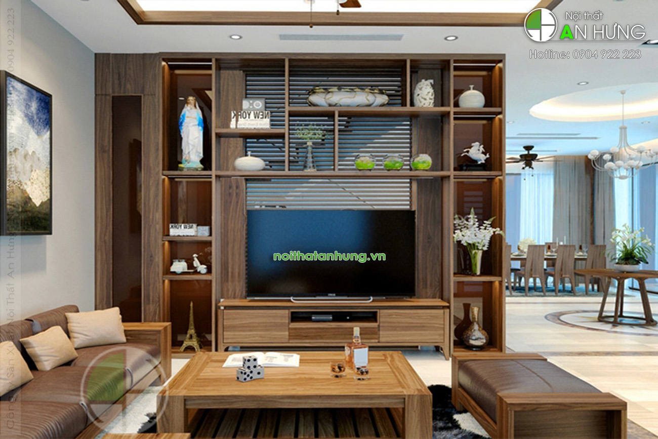 Tủ kệ tivi gỗ óc chó trang trí