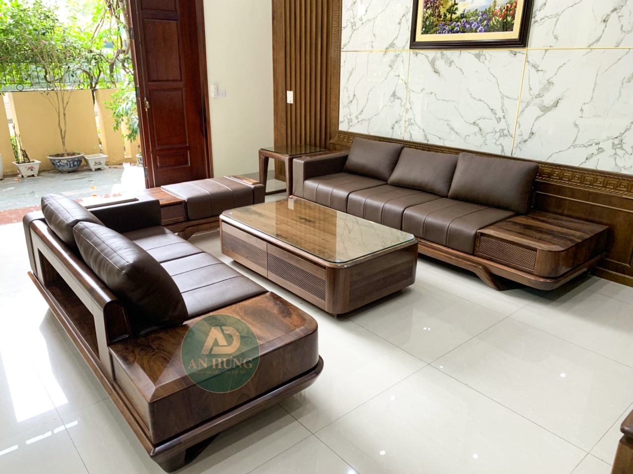 Thi c&ocirc;ng nội thất ph&ograve;ng kh&aacute;ch gỗ &oacute;c ch&oacute; đẳng cấp, thời thượng