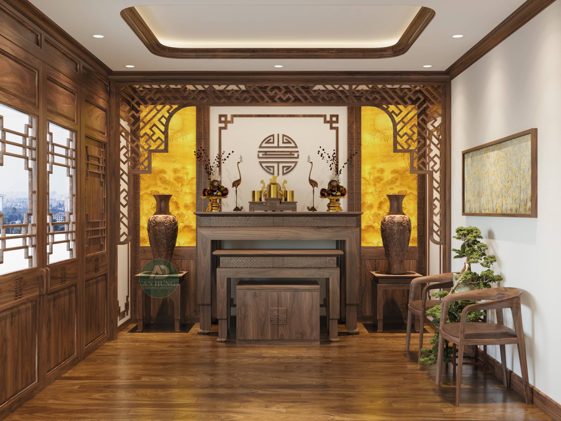 B&agrave;n thờ gỗ &oacute;c ch&oacute; sang trọng, chuẩn phong thủy