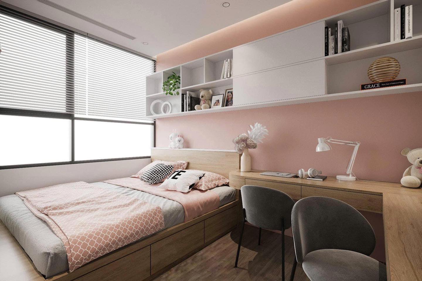 B&agrave;n học trẻ em gắn liền giường