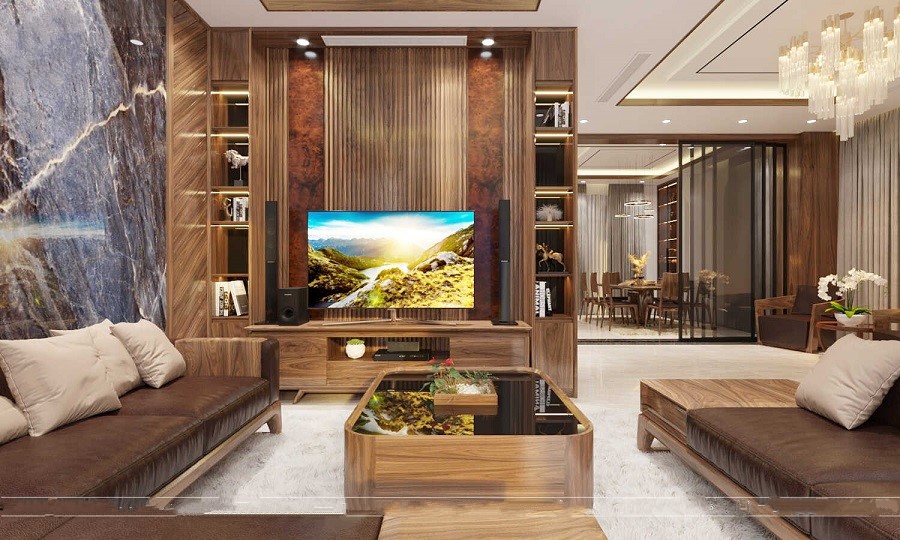 Mẫu tủ rượu kết hợp kệ tivi v&agrave; v&aacute;ch ngăn gỗ &oacute;c ch&oacute;