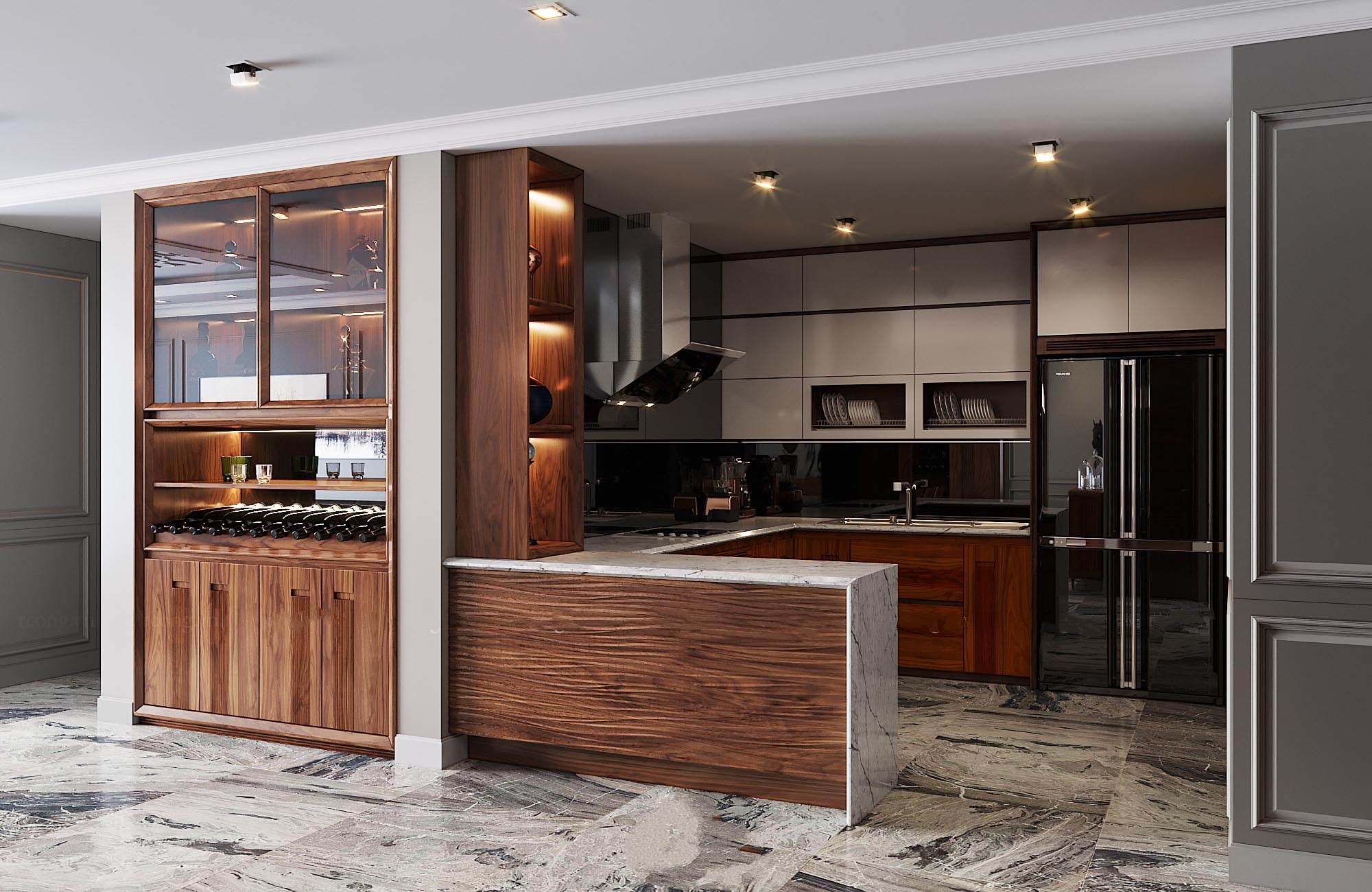 Thiết kế tủ bếp gỗ &oacute;c ch&oacute; chữ U nhỏ gọn nhưng sang trọng v&agrave; tinh tế