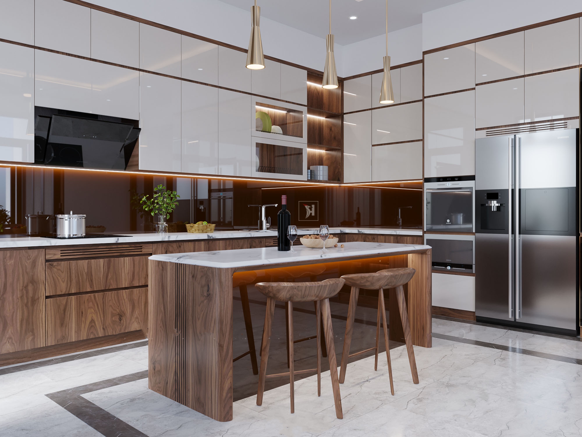 Tủ bếp gỗ &oacute;c ch&oacute; chữ L đẹp mắt