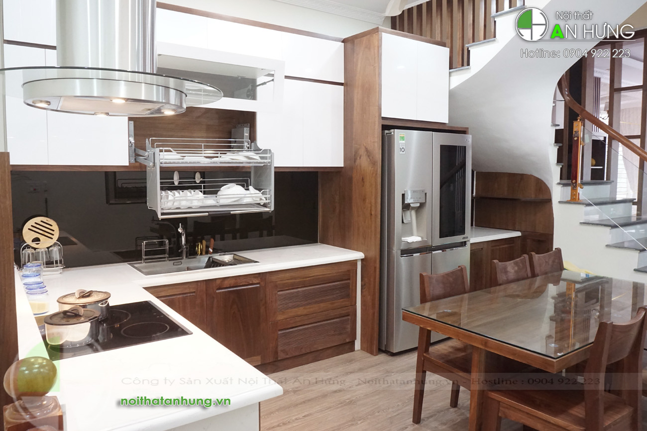 Tủ bếp gỗ &oacute;c ch&oacute; chữ L đơn giản nhưng tiện nghi