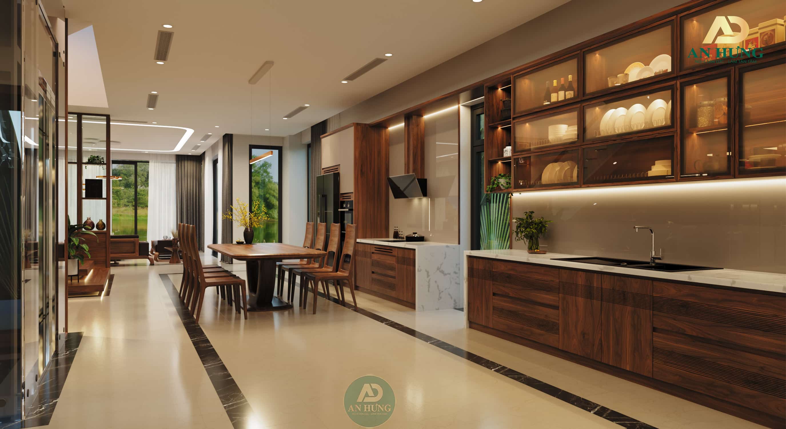 Thiết kế nội thất ph&ograve;ng bếp gỗ &oacute;c ch&oacute; - Biệt thự Ecopark