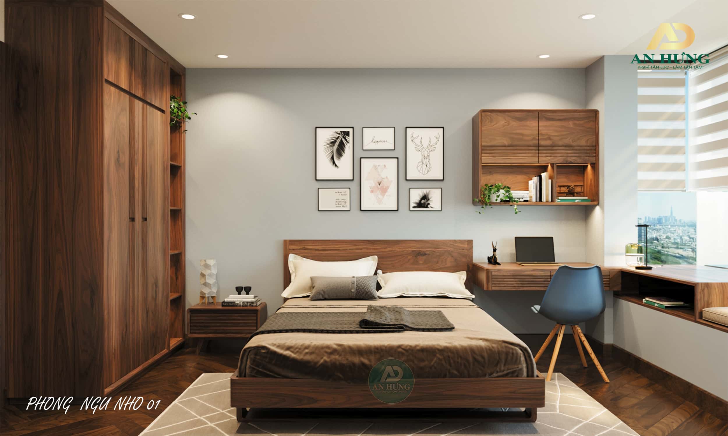 Phòng ngủ hiện đại với nhiều cây xanh