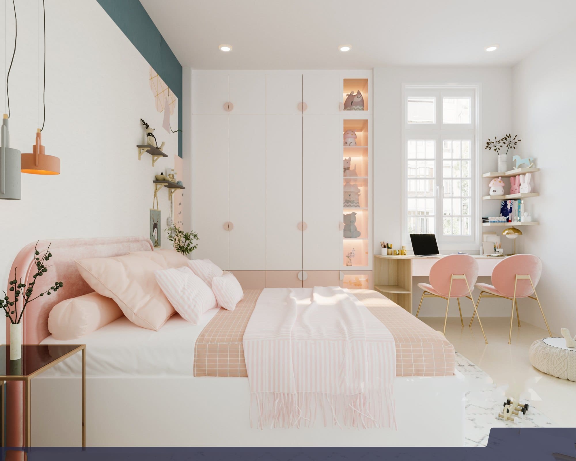 Thiết kế nội thất ph&ograve;ng ngủ b&eacute; g&aacute;i đ&aacute;ng y&ecirc;u