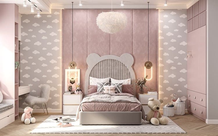 Nội thất ph&ograve;ng ngủ b&eacute; g&aacute;i h&igrave;nh ch&uacute; gấu