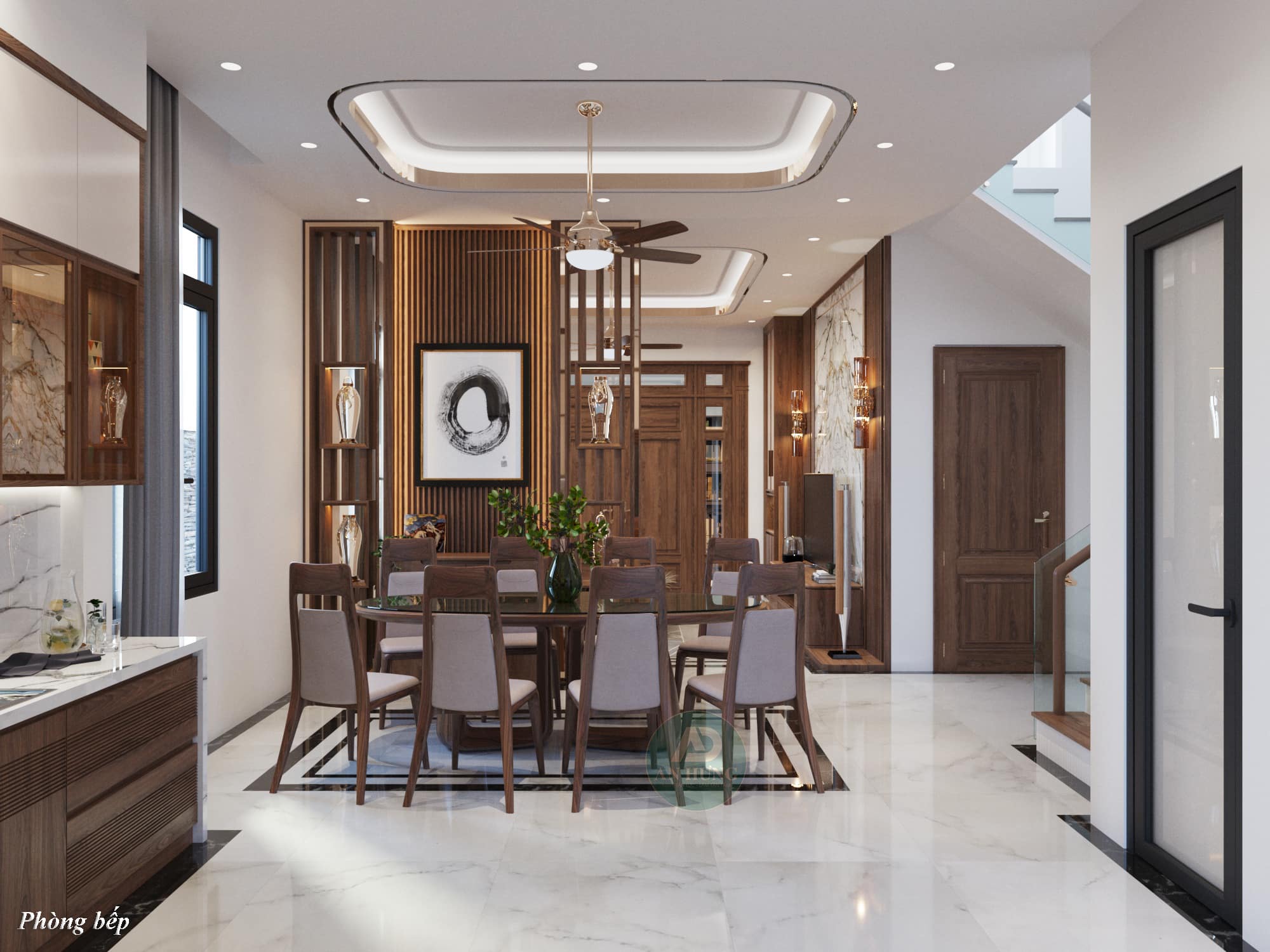 Thiết kế hiện đại và cao cấp với bộ bàn ăn 8 ghế sang trọng cùng tủ bếp bền đẹp