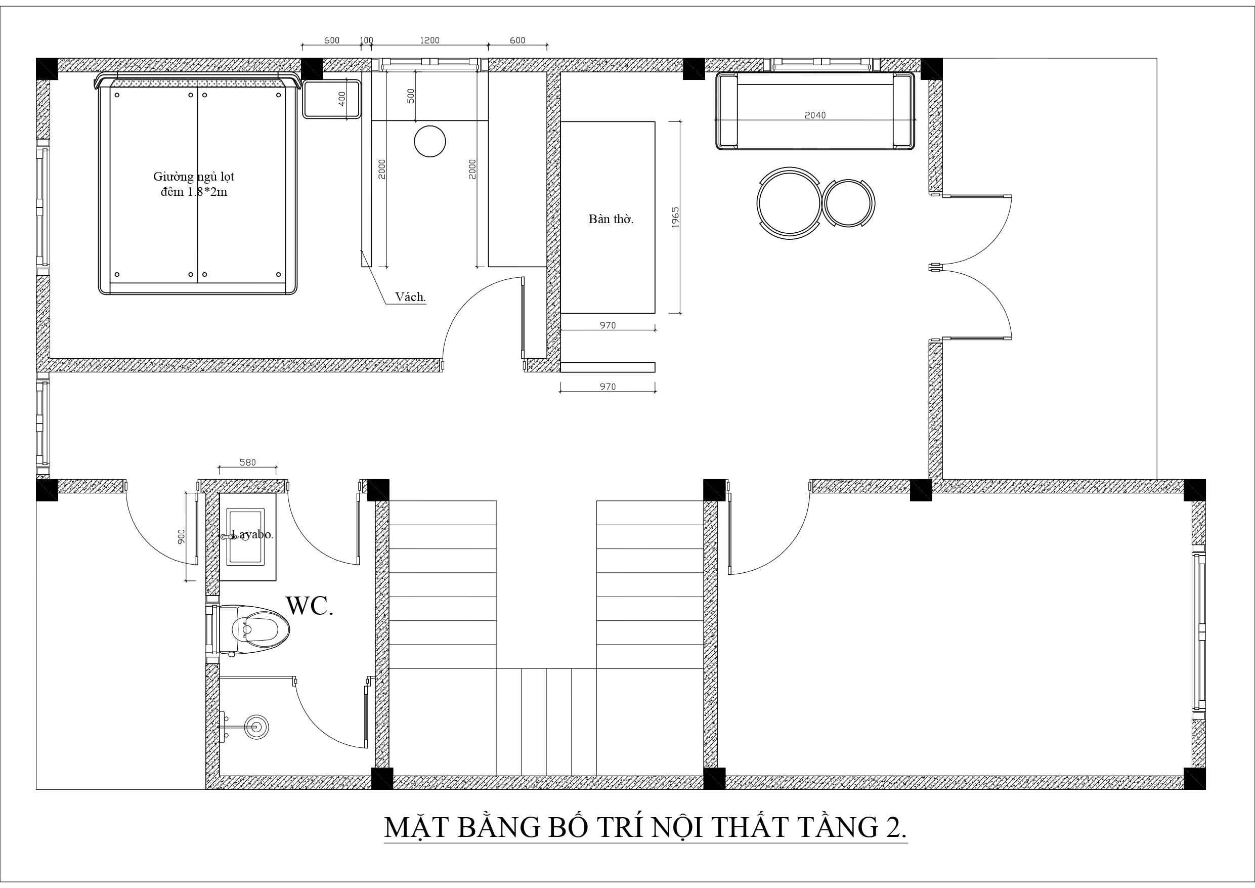 Mặt bằng bố trí nội thất tầng 2 - Dự án nhà đẹp tại Nghệ An