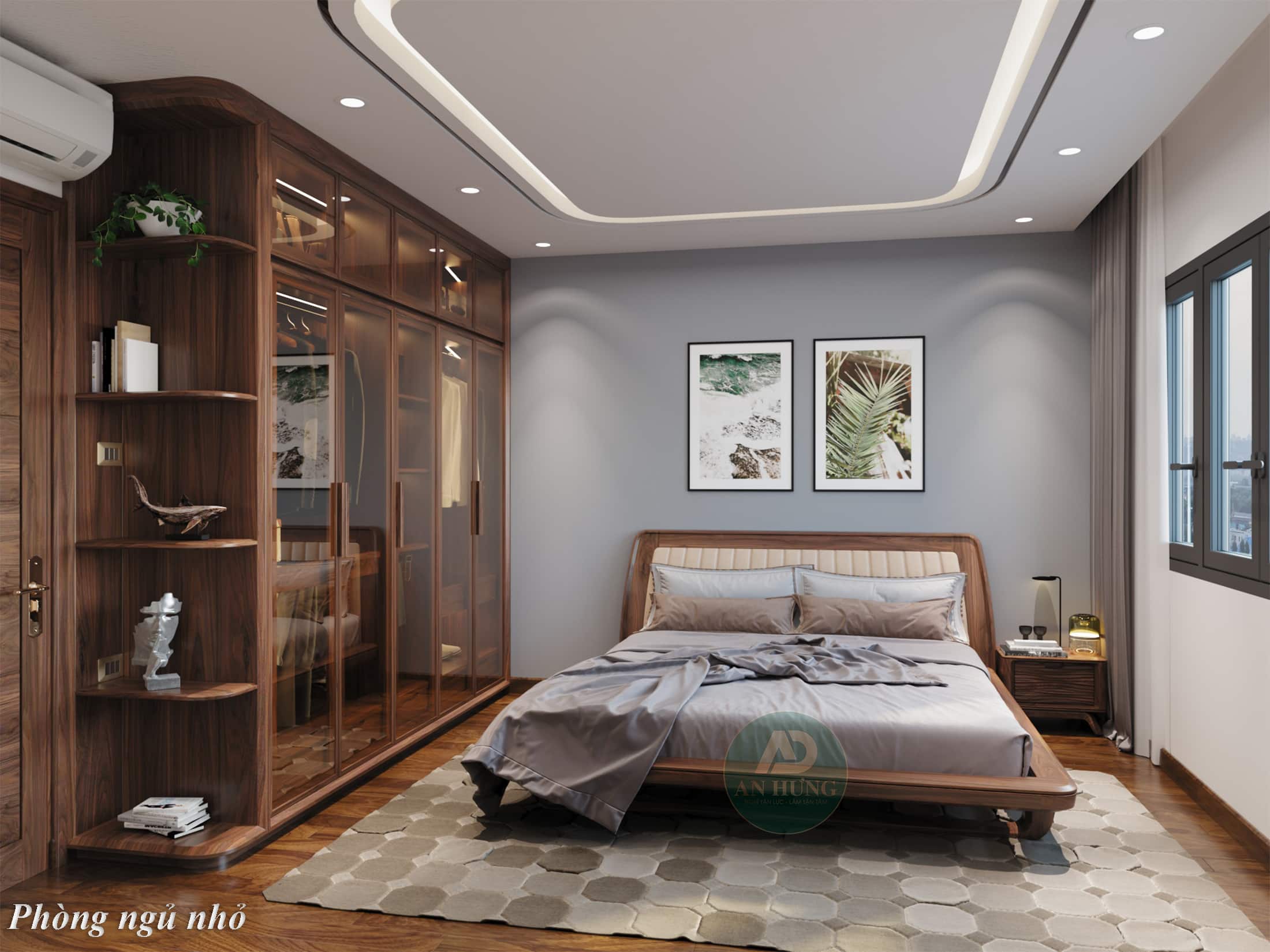 Nội thất ph&ograve;ng ngủ chung cư gỗ &oacute;c ch&oacute;