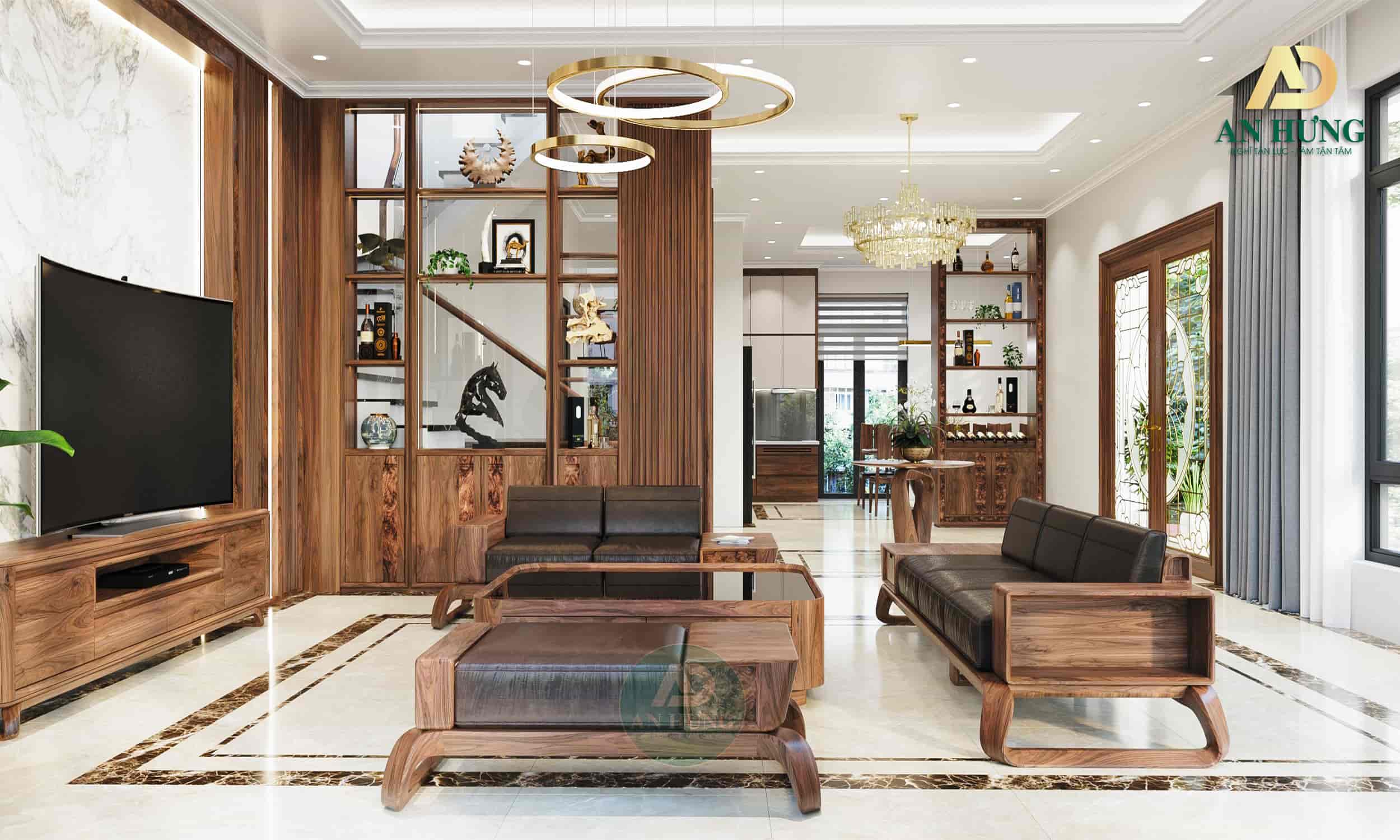 NỘI THẤT PHÒNG KHÁCH GỖ ÓC CHÓ ĐẲNG CẤP - ANH NGHĨA - CHƯƠNG MỸ