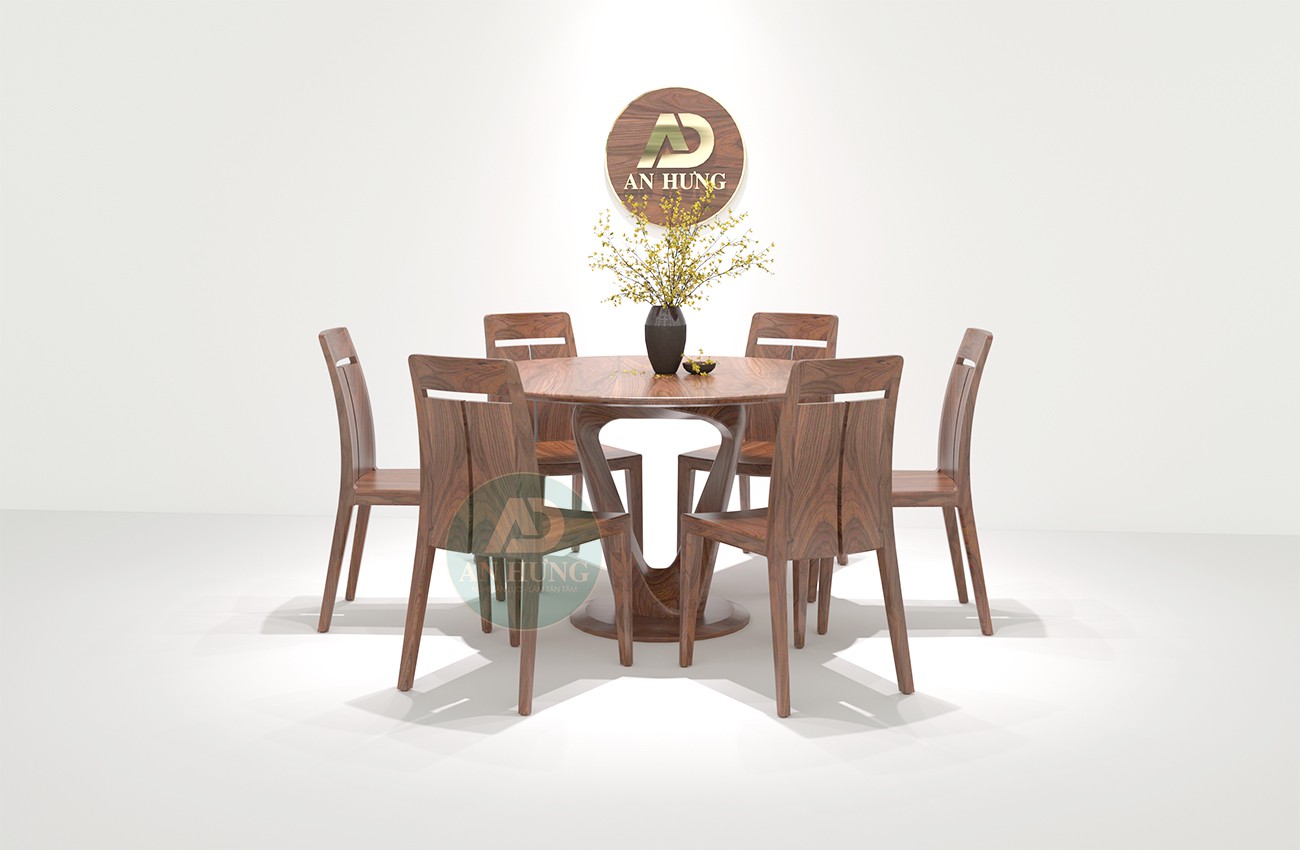 Bàn ghế ăn hình tròn gỗ óc chó - KK21