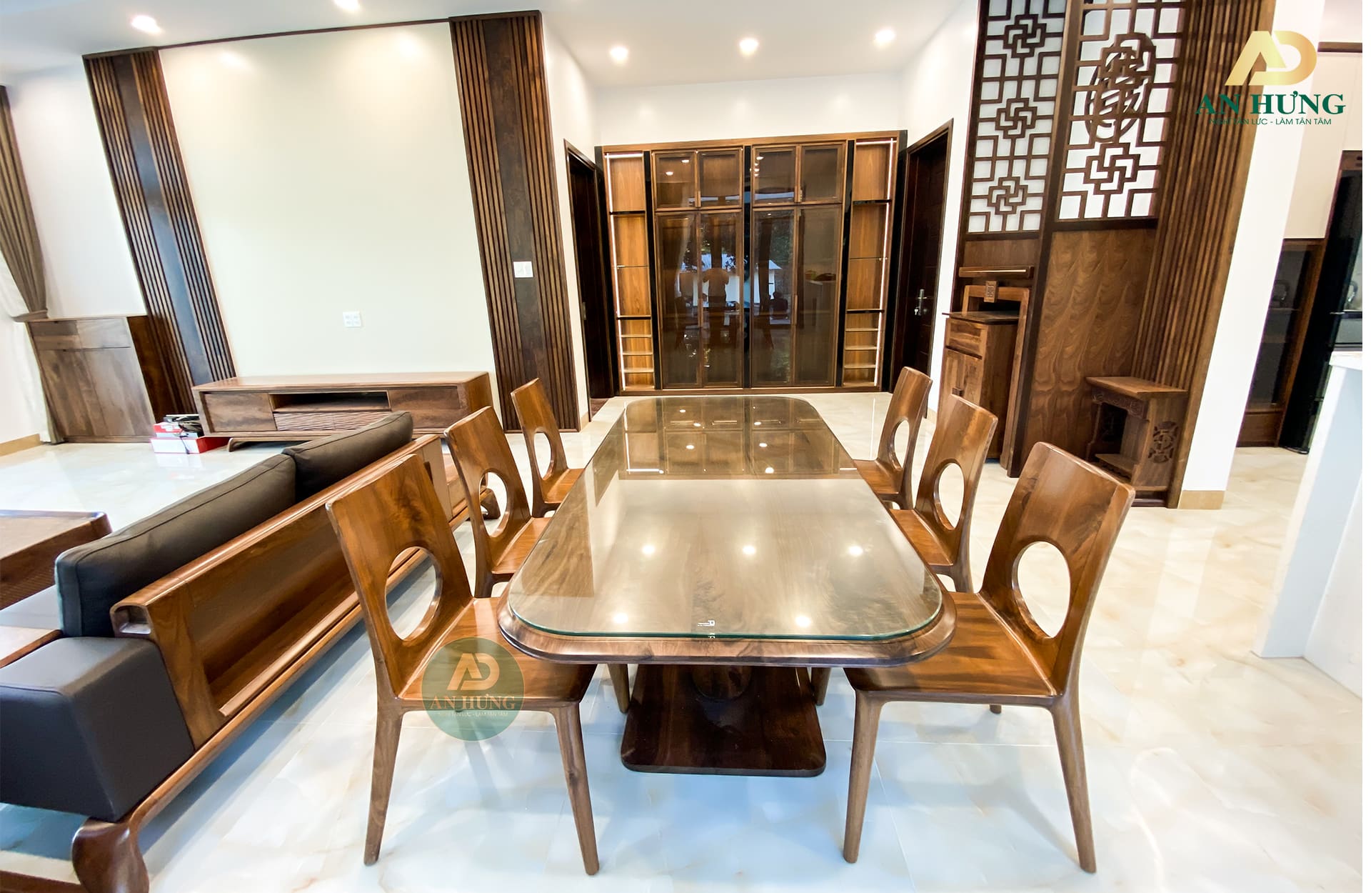 Bàn ghế ăn gỗ óc chó - KK28