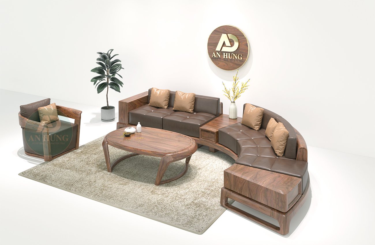 Bộ sofa gỗ óc chó hình cong cao cấp - AA42