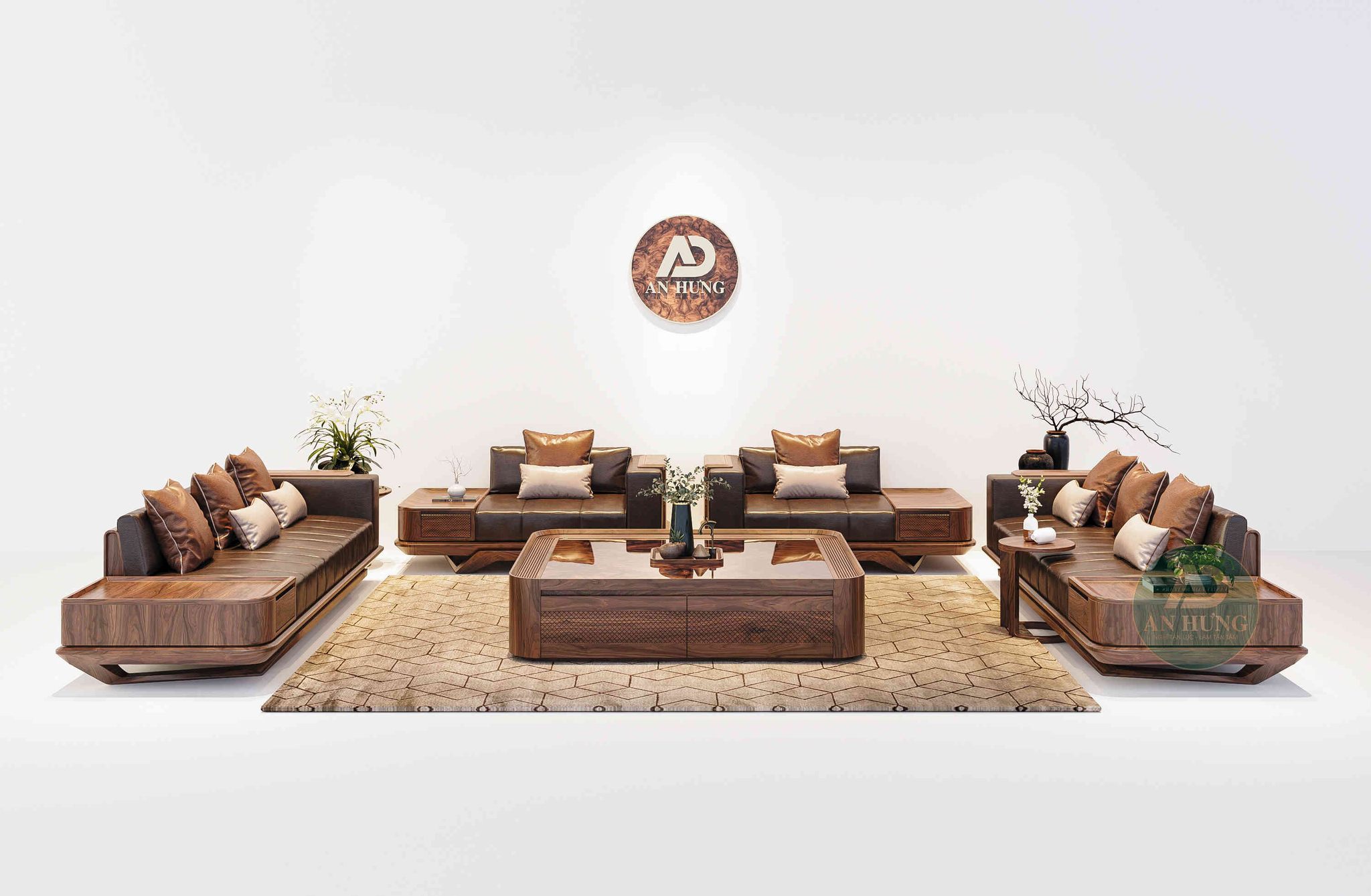 MẪU SOFA GỖ ÓC CHÓ LỚN ĐẸP CHO BIỆT THỰ - AA53