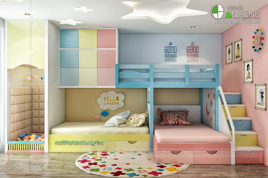 Mẫu giường tầng đa năng cho nhiều bé - GT14