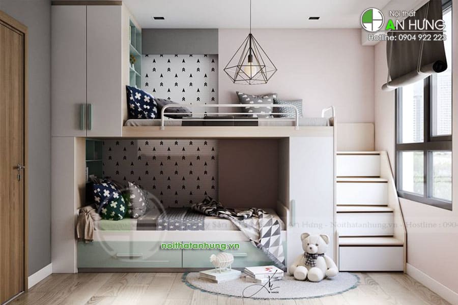 MẪU GIƯỜNG TẦNG CÓ TỦ QUẦN ÁO ĐẸP - GT24