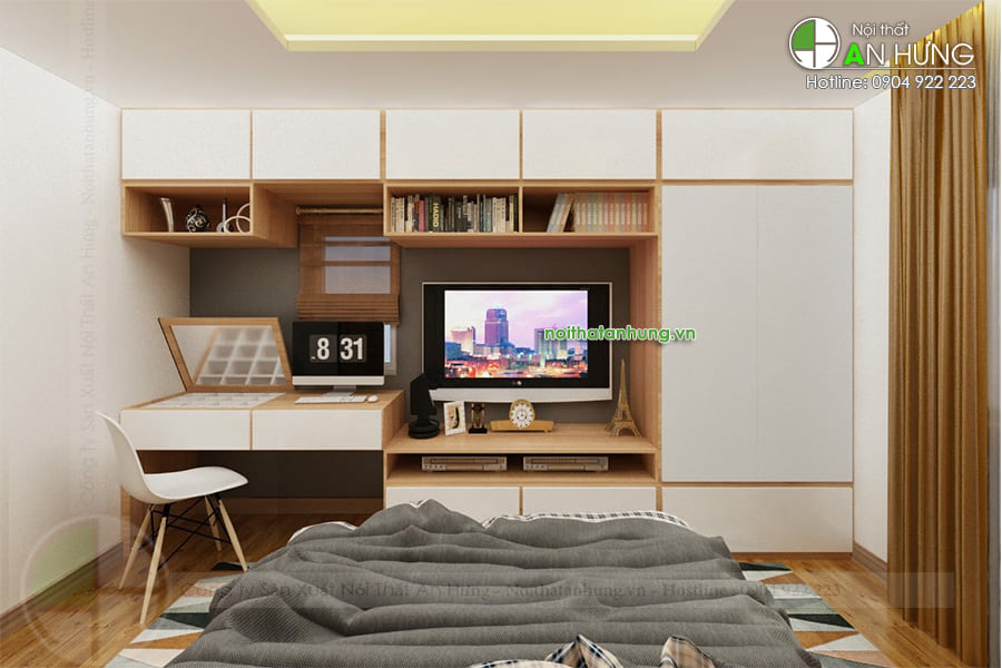 MẪU TỦ QUẦN ÁO KIÊM KỆ TIVI -  KTV19