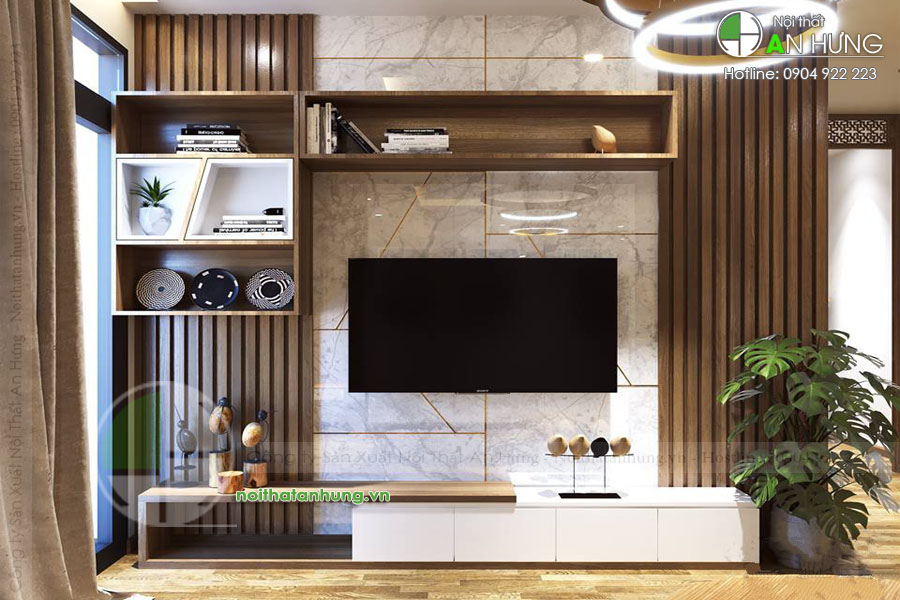 MẪU KỆ TIVI KẾT HỢP VÁCH ỐP HIỆN ĐẠI - KTV56