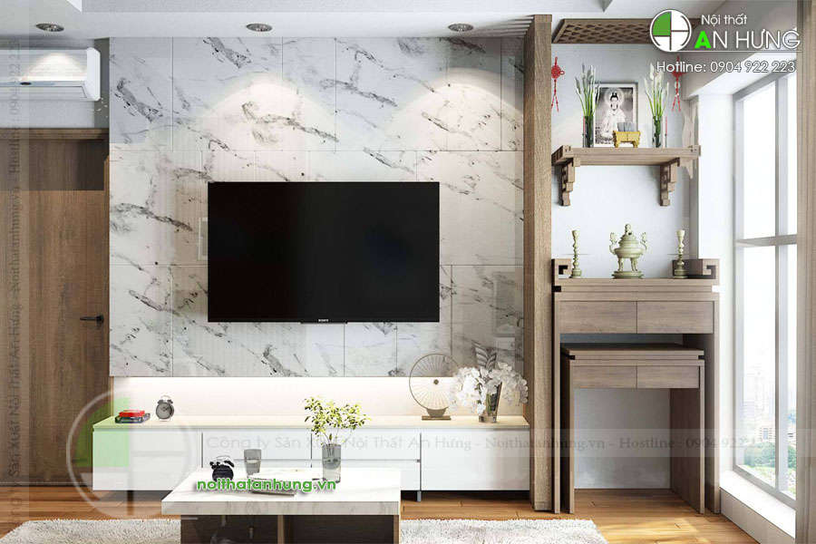 MẪU KỆ TIVI KẾT HỢP BAN THỜ HIỆN ĐẠI ĐẸP - KTV59