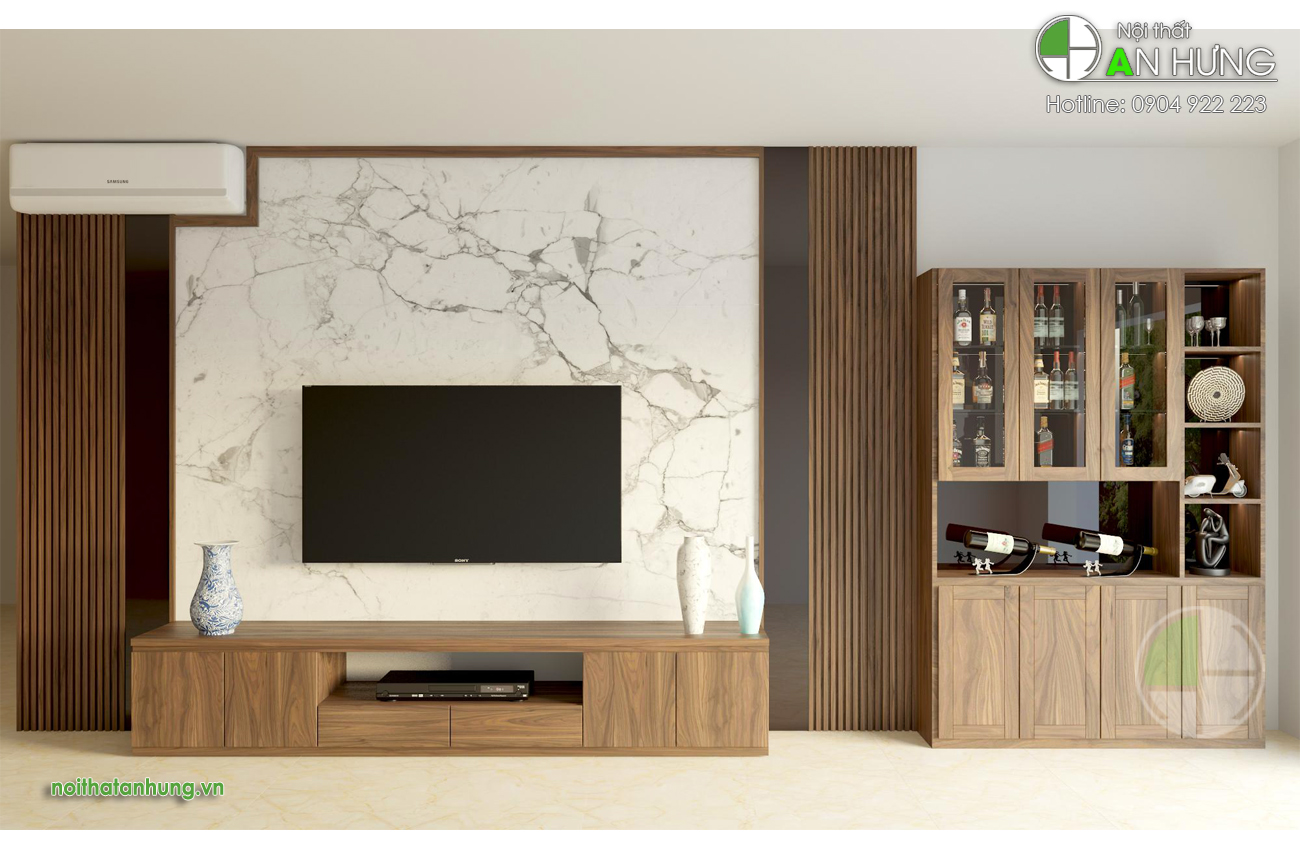 MẪU KỆ TIVI KẾT HỢP TỦ RƯỢU GỖ ÓC CHÓ - KTV86