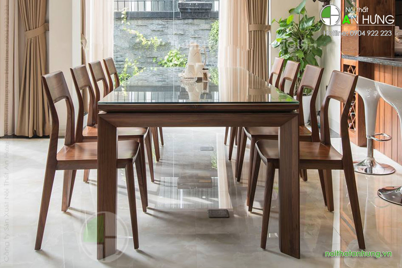 MẪU BÀN GHẾ ĂN GỖ ÓC CHÓ 8 GHẾ ĐẸP- KK04
