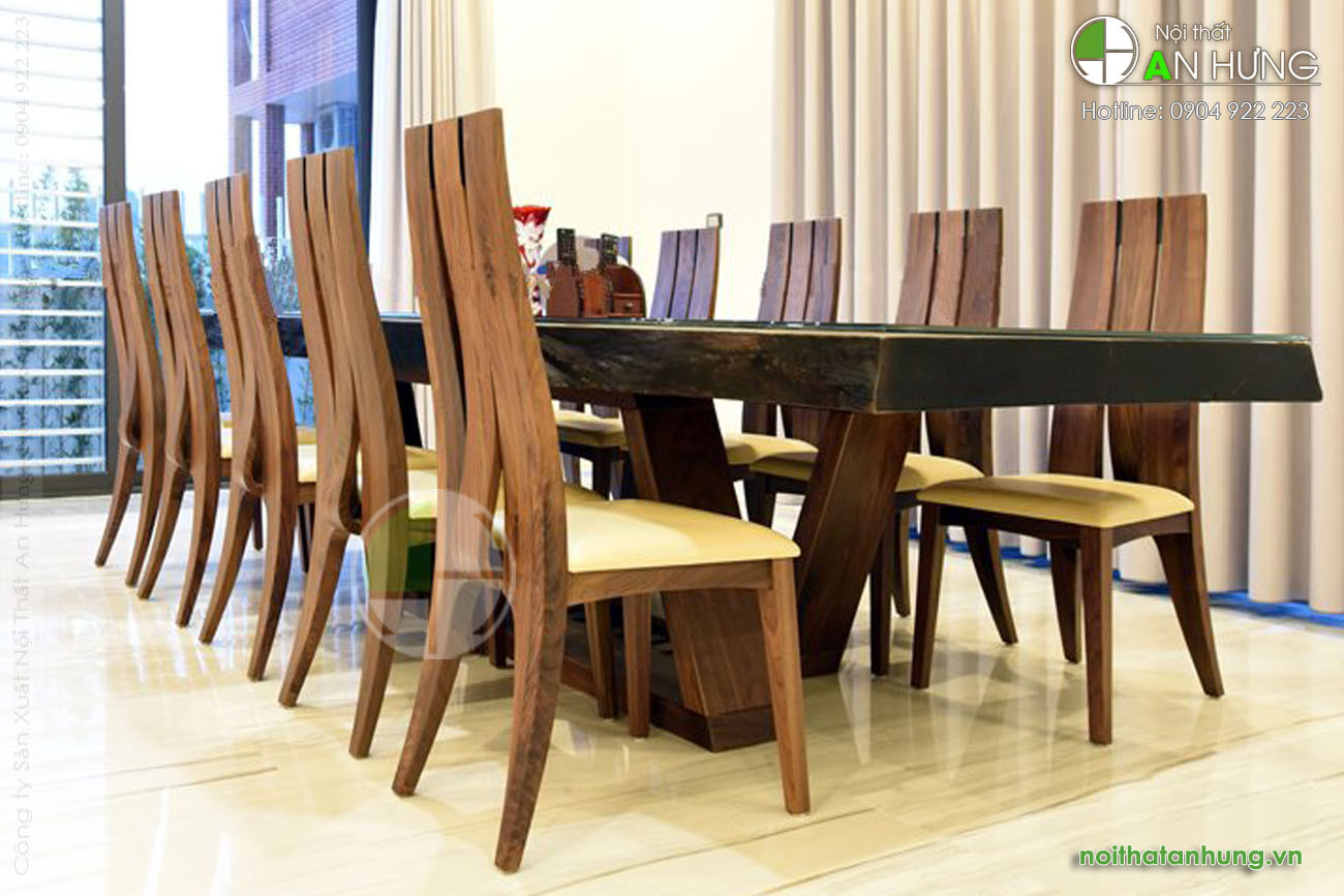 bàn ghế ăn gỗ óc chó 10 ghế - KK07