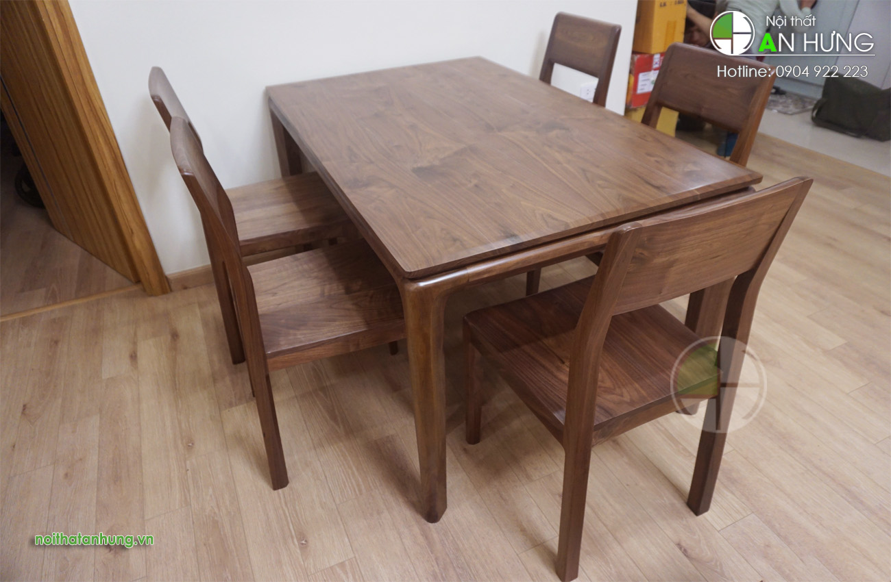 Bàn ghế ăn gỗ óc chó đơn giản - KK17