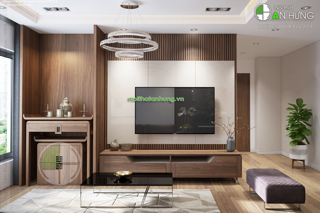 Kệ tivi kết hợp tủ thờ gỗ óc chó - BB14
