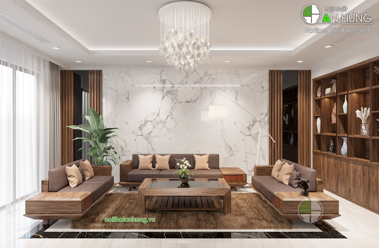 Mẫu sofa gỗ óc chó hiện đại - AA08