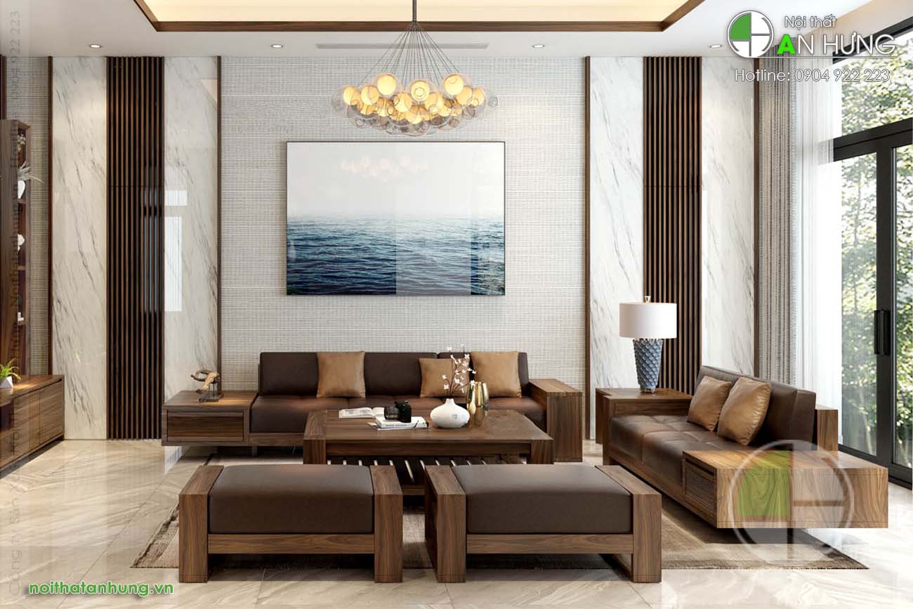BÀN GHẾ SOFA GỖ ÓC CHÓ PHÒNG KHÁCH ĐẸP - AA12