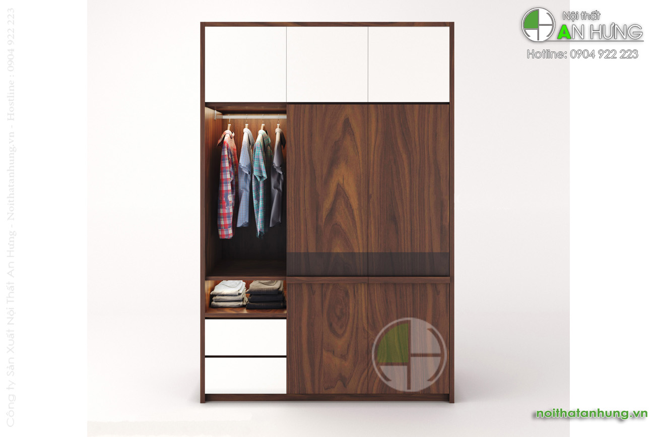 Mẫu tủ quần áo gỗ óc chó nhỏ đẹp - EE04