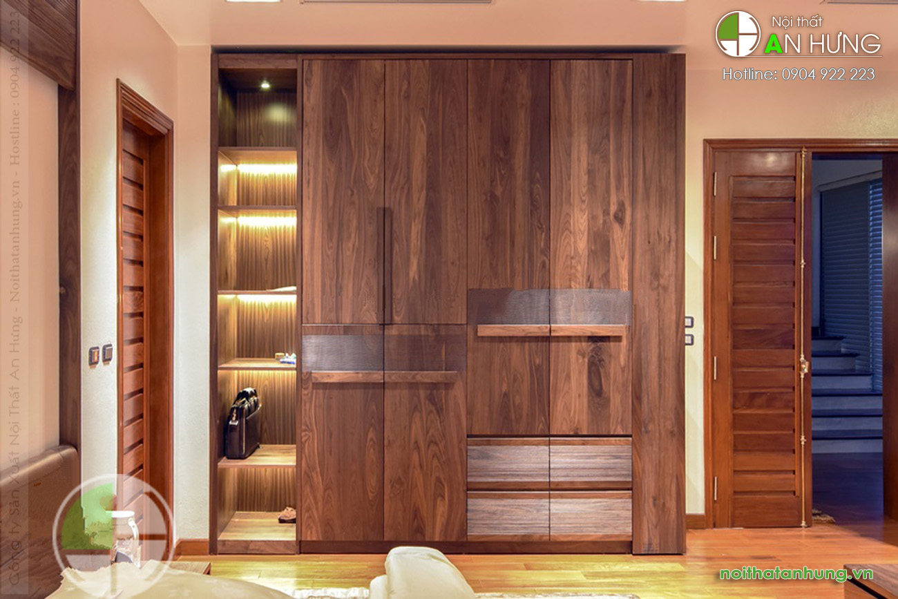 Mẫu tủ quần áo gỗ óc chó hiện đại - EE13
