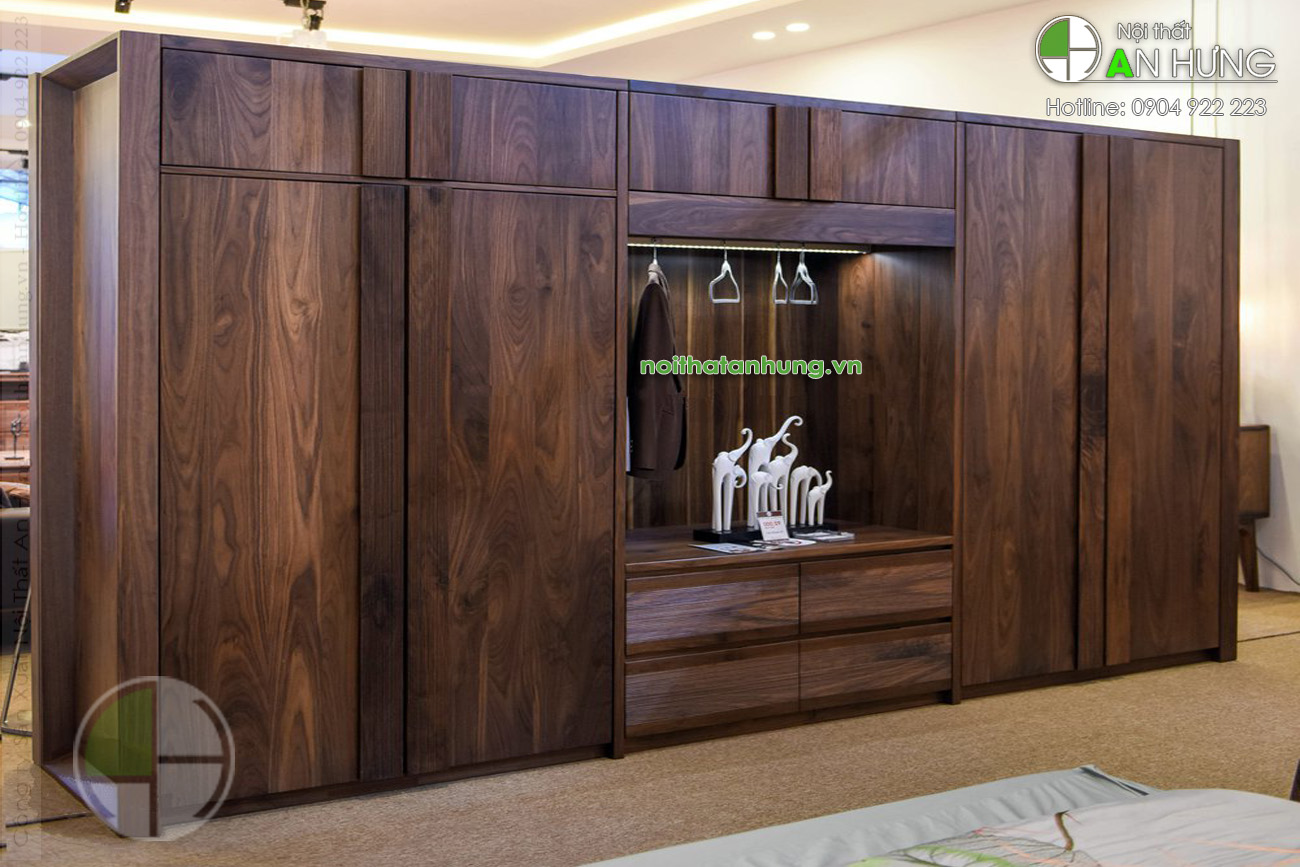 Mẫu tủ quần áo gỗ óc chó hiện đại - EE15