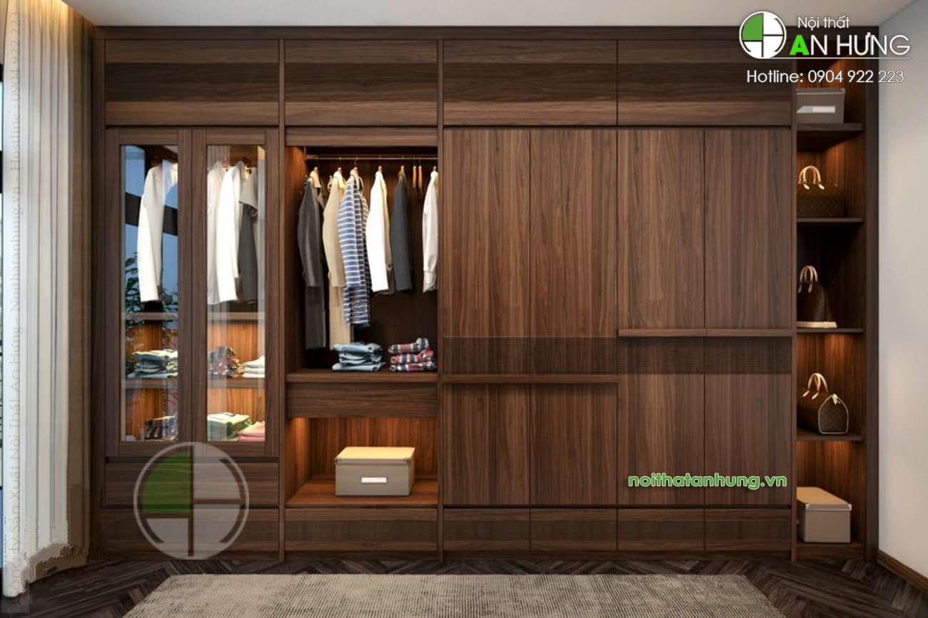 Tủ áo gỗ óc chó đẹp đơn giản - EE16